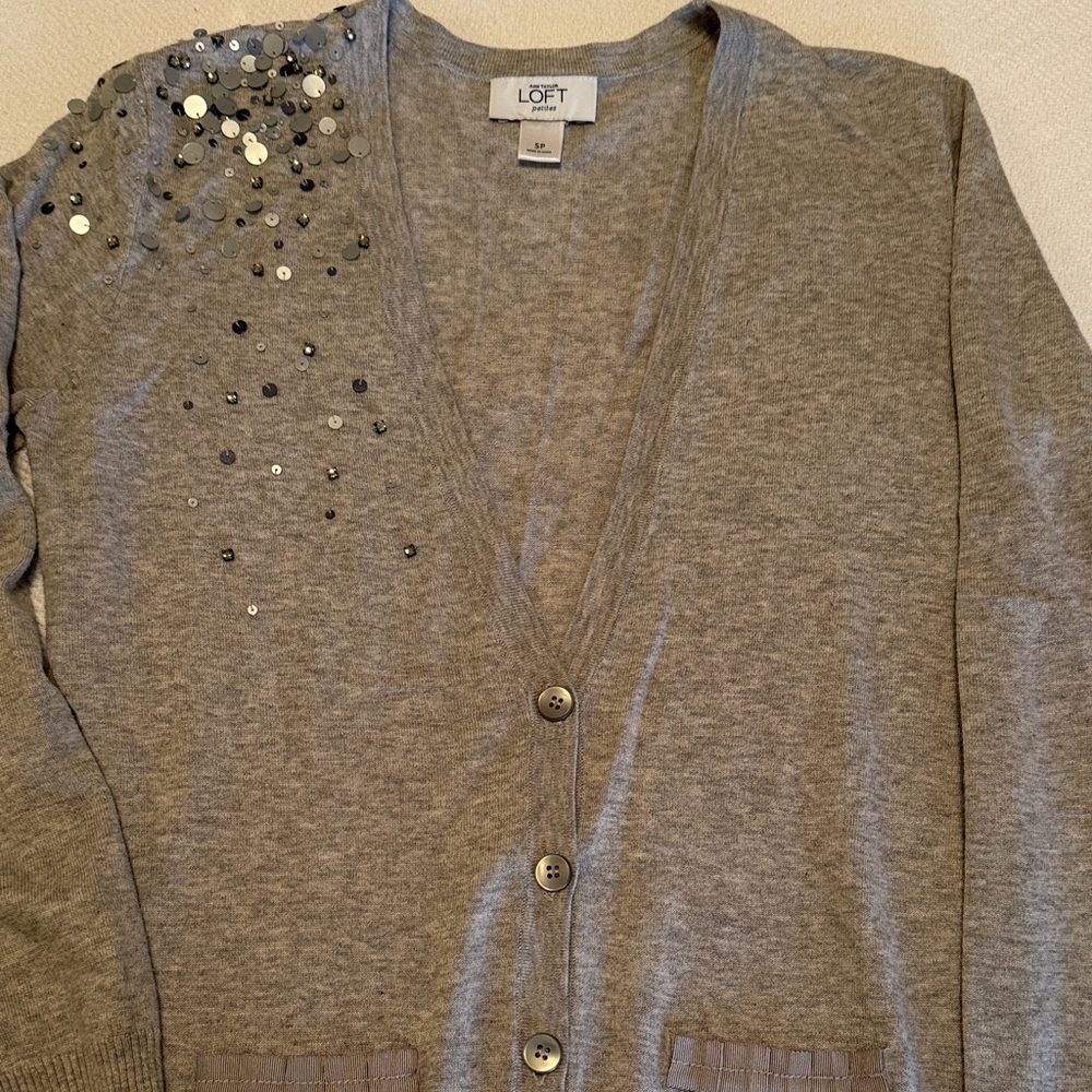 LOFT Gray Sequin Women's Cardigan